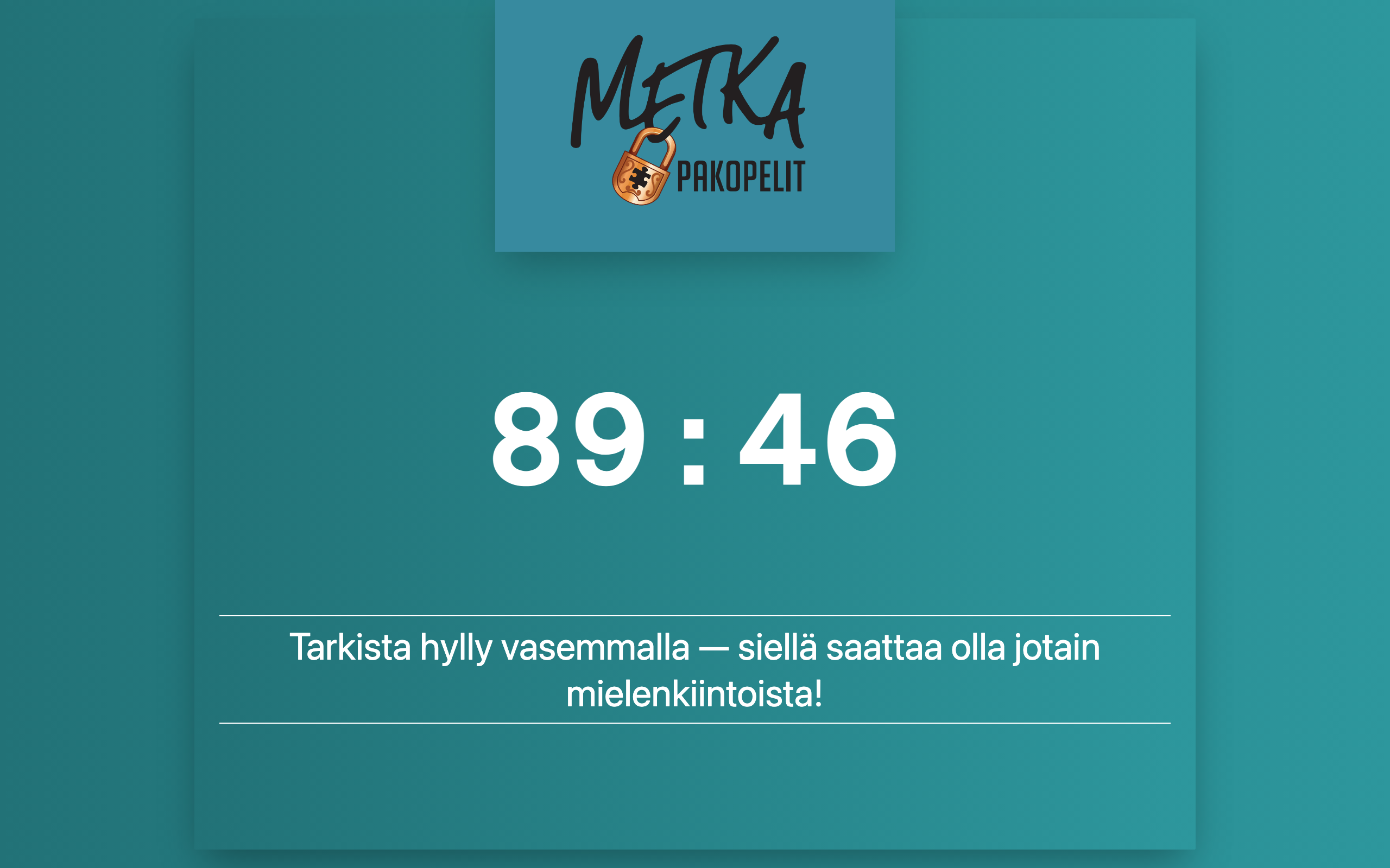 Pelaajien näyttö: iso ajastin, logo ja vihjeet